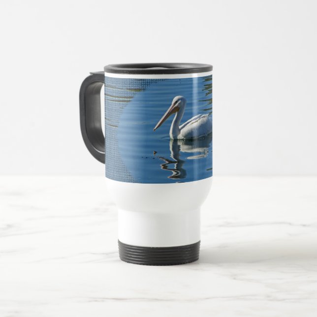 Mug De Voyage Pelican Flottant Calme Eau Bleue Large Oiseau Sauv (Devant gauche)