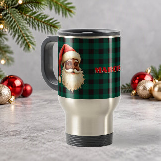 Mug De Voyage Père Noël noir masculin à carreaux buffle vert et