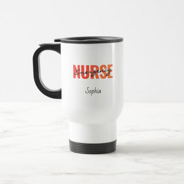 Mug De Voyage Personalized Emergency Nurse Bold Typography (Gauche)