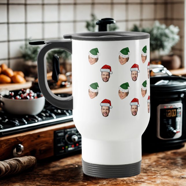 Mug De Voyage Personnalisé Visage 2 Photos Santa Hat Cadeau de N (Créateur téléchargé)