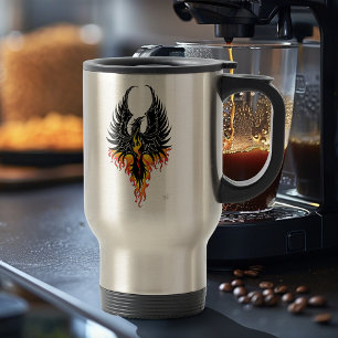 Mug De Voyage Phénix Ardente Oiseau de Feu Tribal Noir Flammes