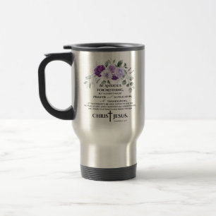Mug De Voyage Philippiens 4:6-7 Écriture Fleurs violettes pourpr