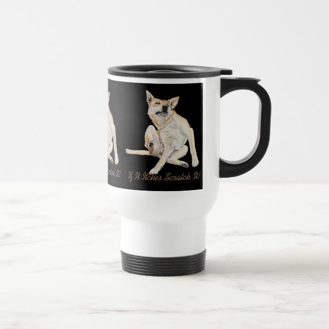 Mug De Voyage photo amusante de démangeaisons de chien grattant  (Droite)