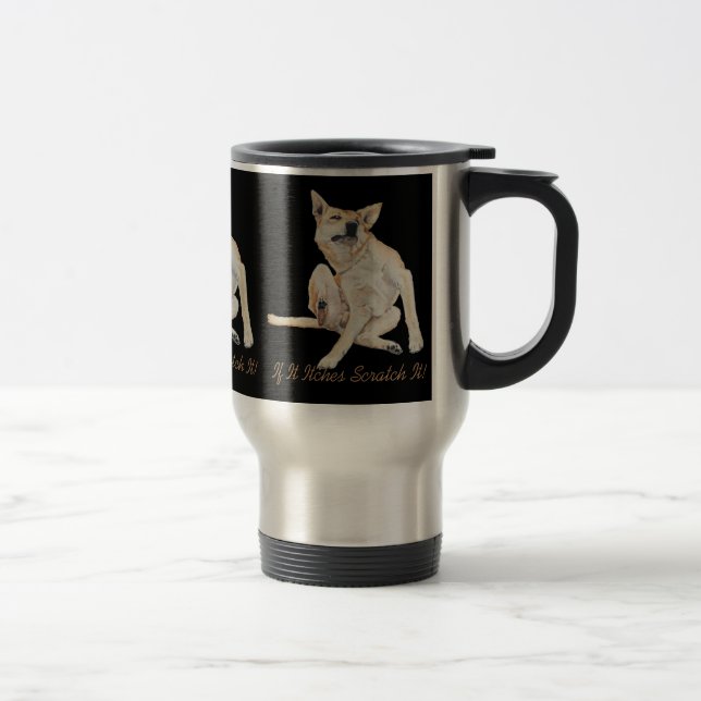 Mug De Voyage photo amusante de démangeaisons de chien grattant  (Droit)