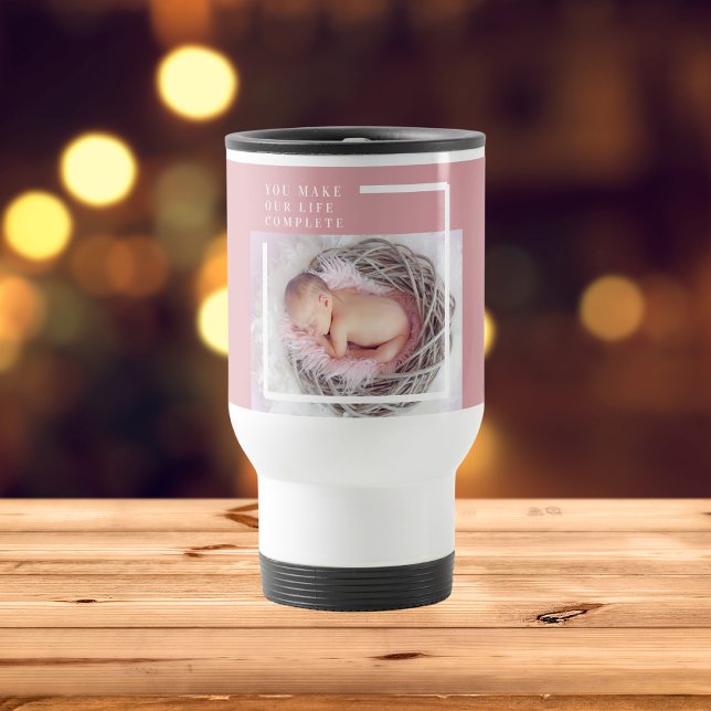 Mug De Voyage Photo bébé mignonne moderne | Rose et blanc | Devi (Créateur téléchargé)