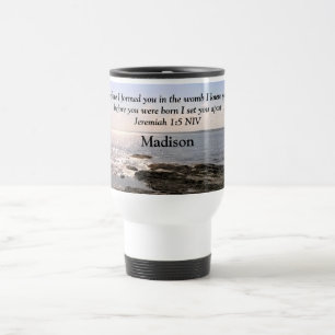 Mug De Voyage Photo Ocean avec Jeremiah 1:5 Dieu vous connaissai