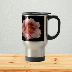 Mug De Voyage Pink Daylily Bloom sur Black Floral