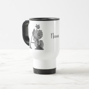 Mug De Voyage Pivoine argentée Elégant monogramme initial A Nom 