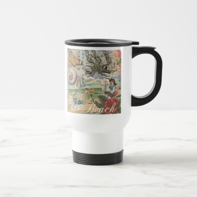 Mug De Voyage plage d'été poulpe vintage antique voile (Droite)