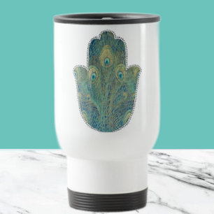 Mug De Voyage Plume de paon Hamsa  Judaica bohème