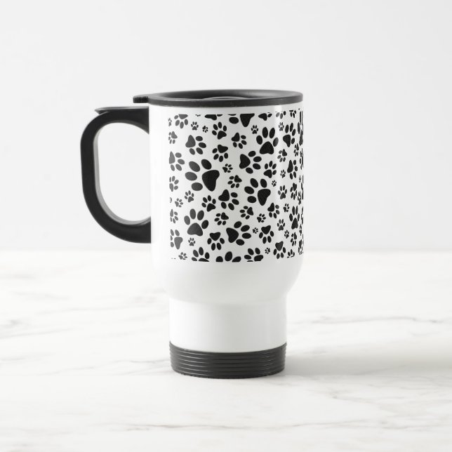 Mug De Voyage Poches de chien noir et blanc Poka Dot (Gauche)