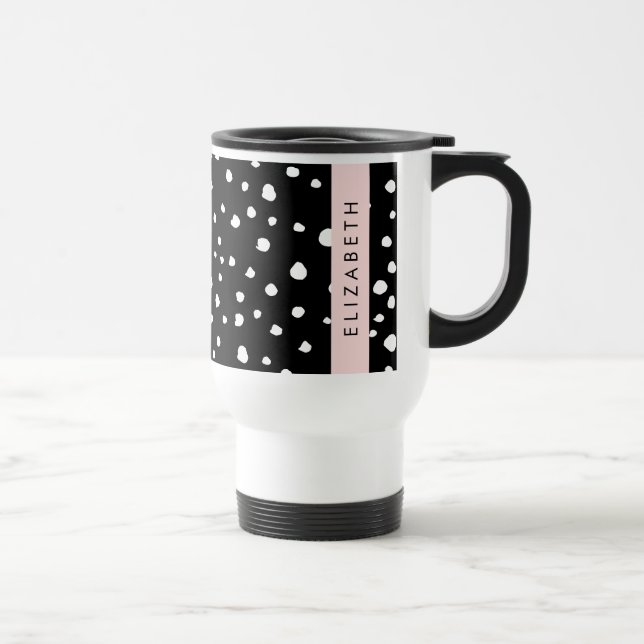 Mug De Voyage Points dalmatiens, Spots, Noir et Blanc, Votre nom (Droite)