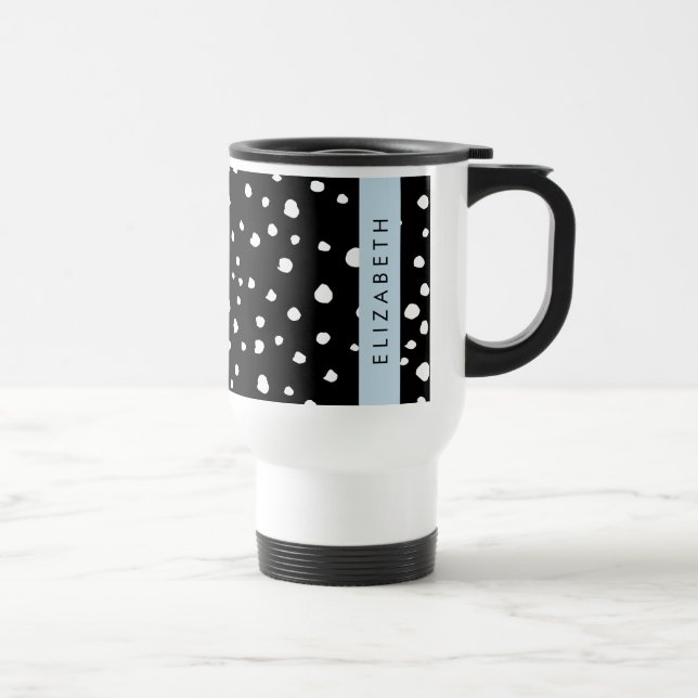 Mug De Voyage Points dalmatiens, Spots, Noir et Blanc, Votre nom (Droite)