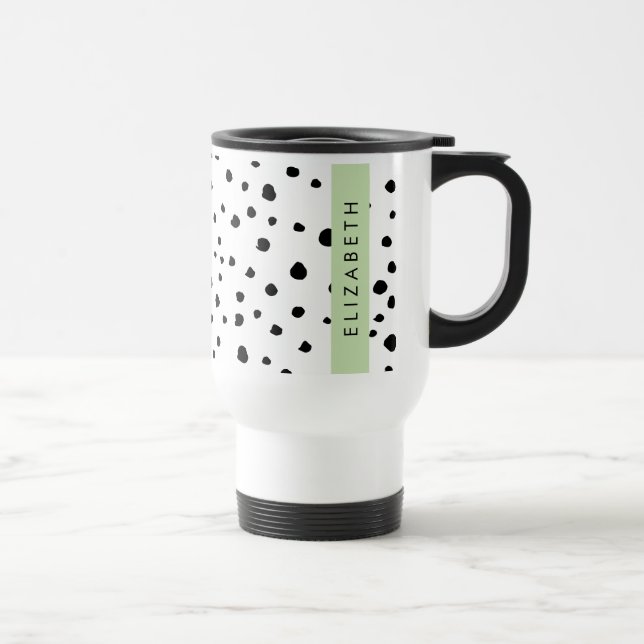 Mug De Voyage Points dalmatiens, Spots, Noir et Blanc, Votre nom (Droite)