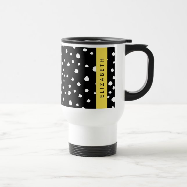 Mug De Voyage Points dalmatiens, Spots, Noir et Blanc, Votre nom (Droite)
