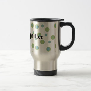 Mug De Voyage Pois de vert bleu décoré d'un monogramme