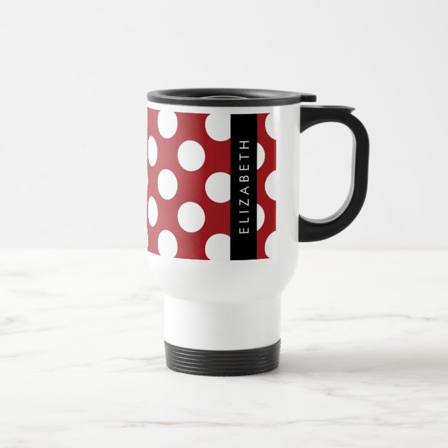 Mug De Voyage Pois Rouges, Motif Polka Dot, Votre Nom (Droite)