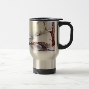 Mug De Voyage Pont Snowy Aquarelle Paysage Peinture