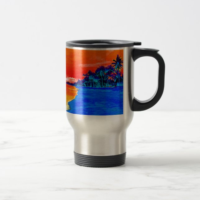 Mug De Voyage Pop Art Plage Exotique Palmiers (Droit)