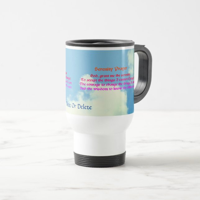 Mug De Voyage Prière de sérénité Ciel bleu Inspiration (Devant droit)