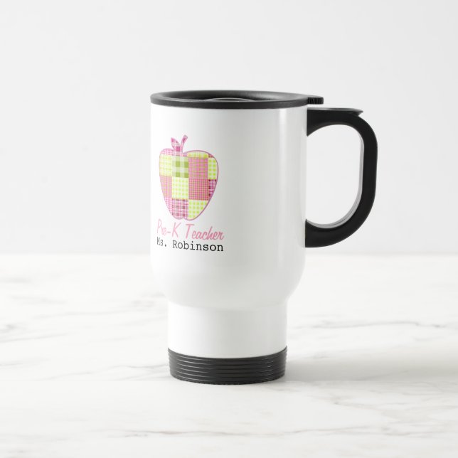 Mug De Voyage Professeur d'Apple Pre-K de plaid (Droite)