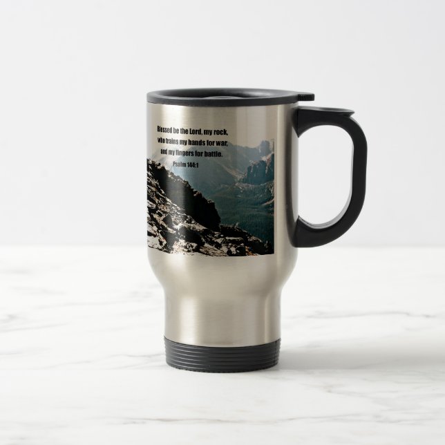 Mug De Voyage Psaume 144:1 Béni soit le Seigneur... (Droit)