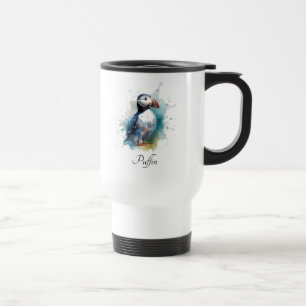 Mug De Voyage Puffin aquarelle adorable, personnalisé