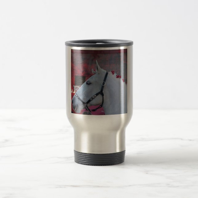 Mug De Voyage pur cheval blanc avec brique noire et fleurs rouge (Centre)