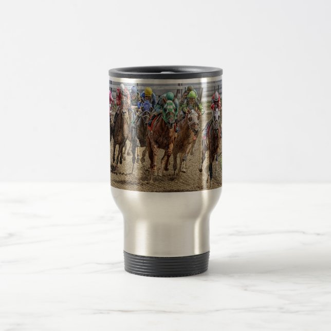 Mug De Voyage Pur sangs de cheval arrondissant le dernier tour (Centre)