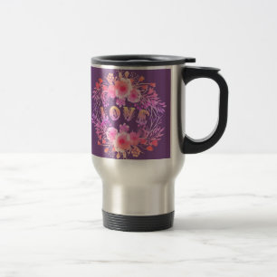 Mug De Voyage Purple LOVE dans l'aquarelle Fleurs