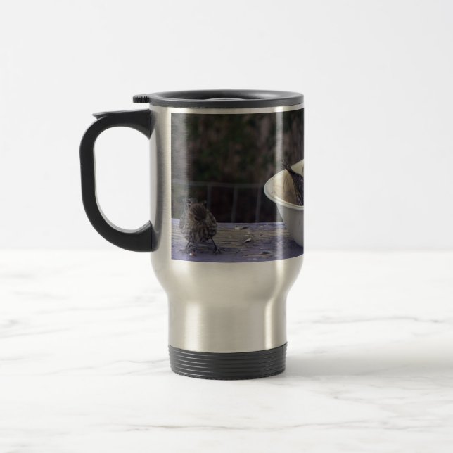 Mug De Voyage Quatre pinsons une alimentation (Gauche)