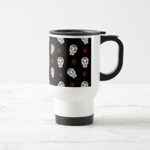 Mug De Voyage RAB Rockabilly Sugar Skulls Roses sur fond noir