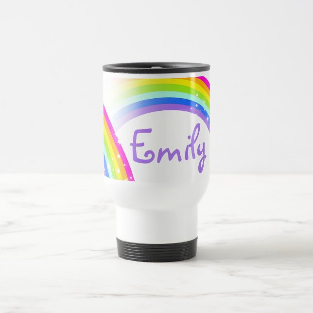 Mug De Voyage Rainbow violet étoiles et nom personnalisé (Centre)