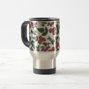 Mug De Voyage Raspberry Fruit Leaves Illustration Pattern