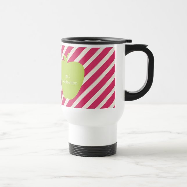 Mug De Voyage Rayures roses et professeur vert d'Apple (Droite)