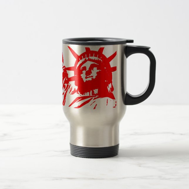Mug De Voyage Red & White Pop Art Lady Liberty (Droit)