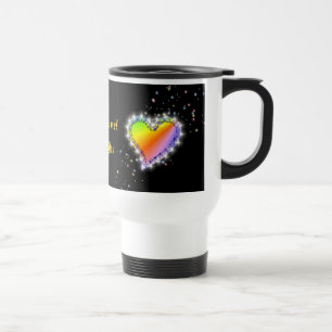 Mug De Voyage Regenbogen-Herz mit Sternchen auf schwarz