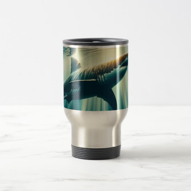 Mug De Voyage Requin dans la mer bleue profonde & soleil (Centre)