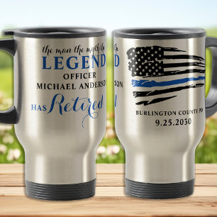 Mug De Voyage Retraite policière Ligne Bleue Mince Personnalisée
