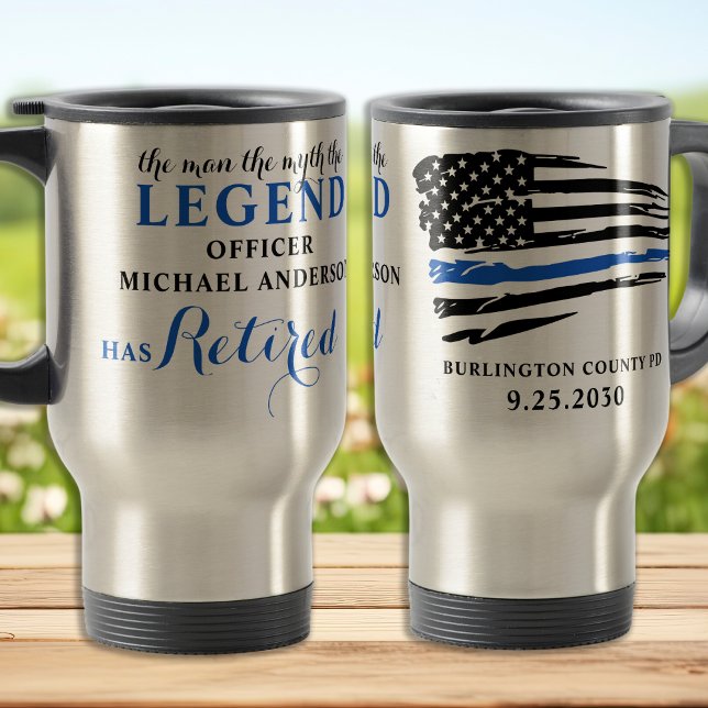 Mug De Voyage Retraite policière Ligne Bleue Mince Personnalisée (Créateur téléchargé)