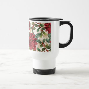 Mug De Voyage Rétro 50 Poinsettia Rouge Vert Crème