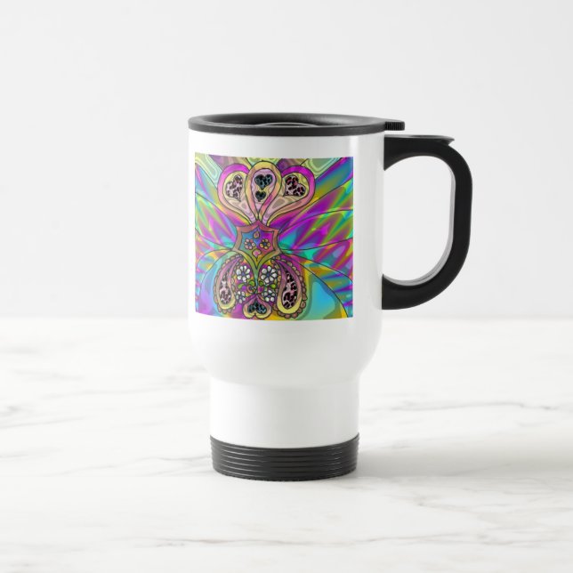 Mug De Voyage Retro 60s Coeurs psychédéliques Fleurs Cadeaux Vêt (Droite)