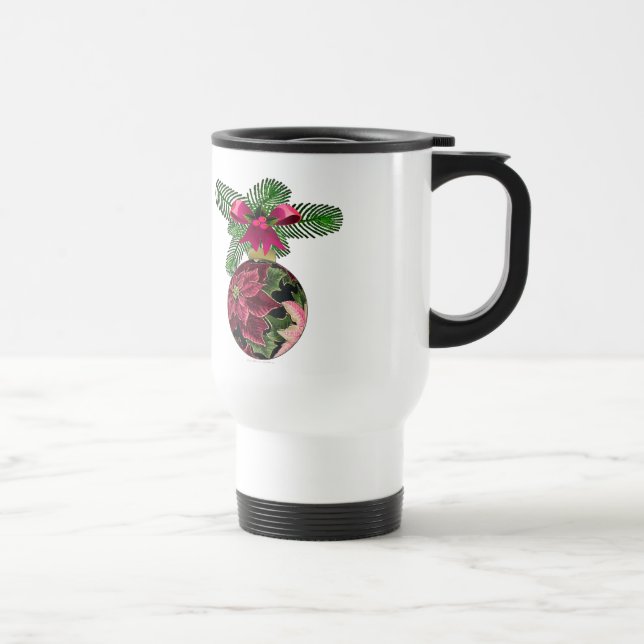 Mug De Voyage Retro les années 50 Poinsettia Ornement Bourgogne (Droite)