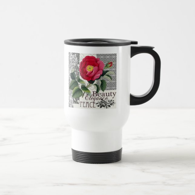 Mug De Voyage Rose Damask Joli Floral Antique (Droite)