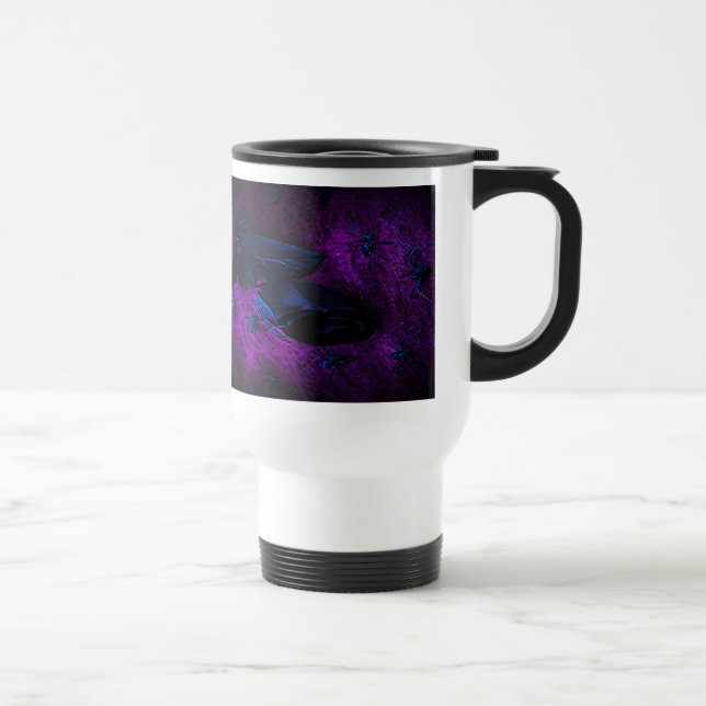 Mug De Voyage Rose éffrayant en matière noire, araignées noires (Droite)