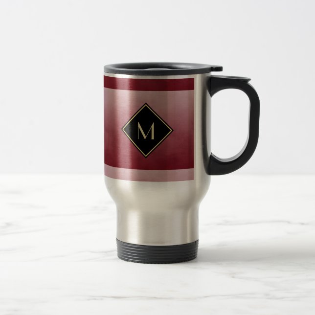 Mug De Voyage Rouge balayé élégant avec le monogramme simple (Droit)