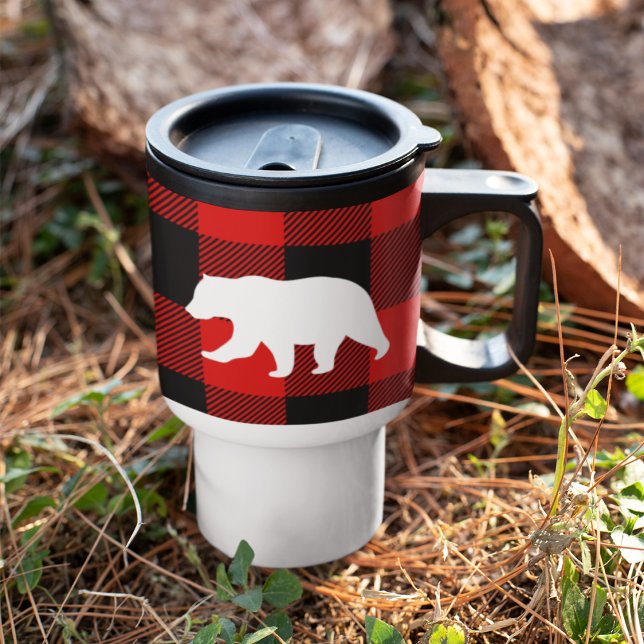 Mug De Voyage Rouge Buffalo Plaid & Ours Blanc (Créateur téléchargé)