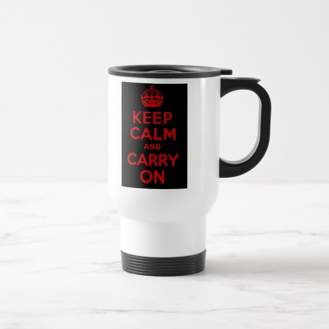 Mug De Voyage Rouge et noir Garder le calme et continuer (Droite)