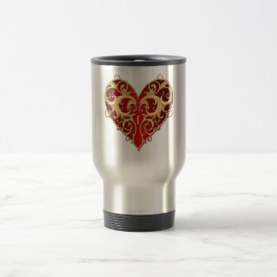 Mug De Voyage Rouge Filigree Coeur Voyage Mug