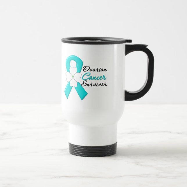 Mug De Voyage Ruban de fleur de survivant de Cancer ovarien (Droite)